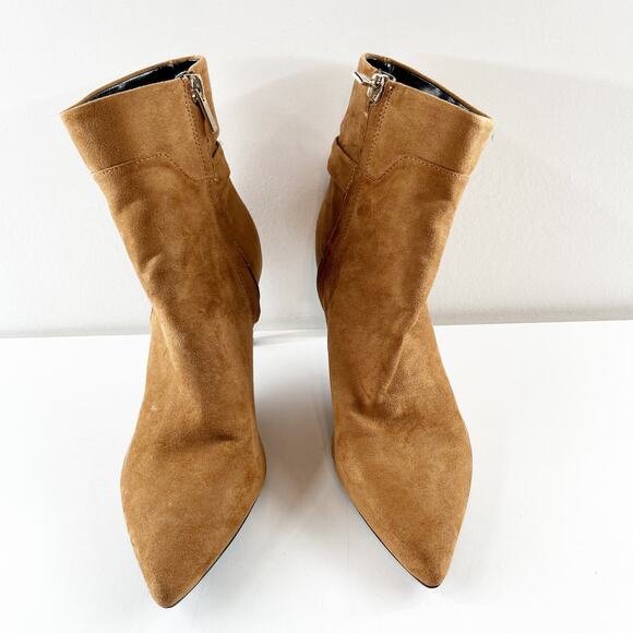 Calvin Klein Suede Pointed Toe Ankle Boots Booties Brown 7.5 - Picture 6 of 8
